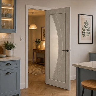 P M Mendes Sorrento Laminate Internal Door - 2 Panel - 1 Clear Glazed Light - Prefinished Grey