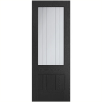 XL Joinery Suffolk Laminate Internal Door - 6 Panel - 1 Clear Etched Glazed Light - Prefinished Black