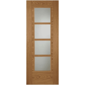 P M Mendes Iseo Internal Door with 5 Panel and 4 Clear Glazed Light - Prefinished Oak