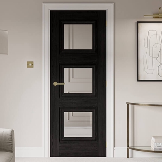 JB Kind Kedleston Internal Door with 3 Clear Glazed Light - Prefinished Black