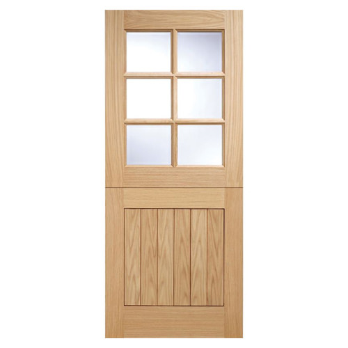 LPD Cottage Un-Finished Oak 1-Panel 6-Lites External Clear Glazed Stable Door