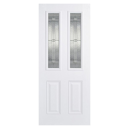 LPD Malton Pre-Finished White 2-Panels 2-Lites External Leaded Obscure Glazed Door