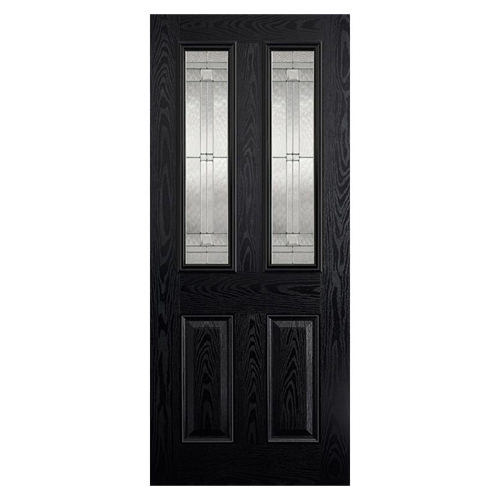 LPD Malton Pre-Finished Black 2-Panels 2-Lites External Leaded Obscure Glazed Door