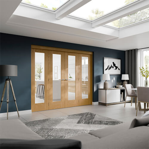 XL Joinery Freefold Un-Finished Oak Room Divider Glazed Door System