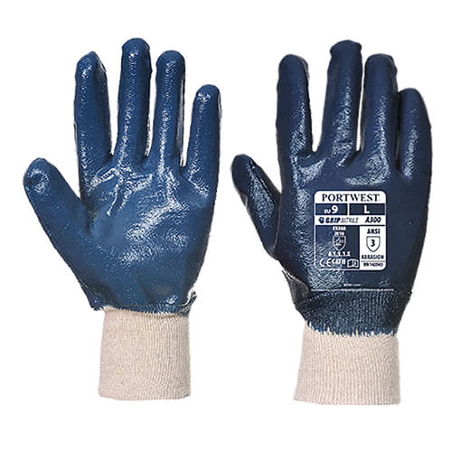 Portwest A300 Nitrile Grip Navy Blue Knitwrist Gloves