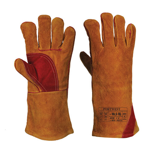 Portwest A530 Reinforced Welding Gauntlet Brown Gloves