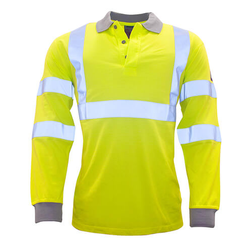 Portwest FR77 Flame Resistant Anti-Static High Visibility Yellow Long Sleeve Polo Shirt