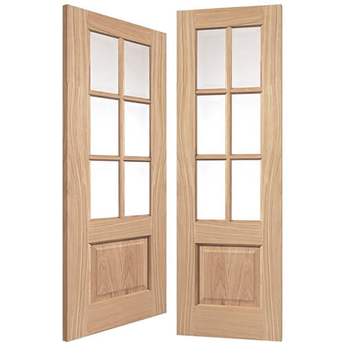 JB Kind Dove Un-Finished Oak 2-Panels 12-Lites Internal Glazed Door Pair