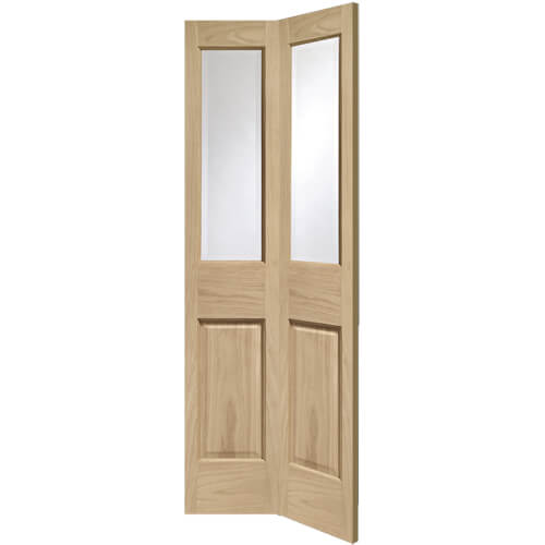 XL Joinery Malton Clear Lacquer Oak 2-Panels 2-Lites Internal Bi-Fold Glazed Door