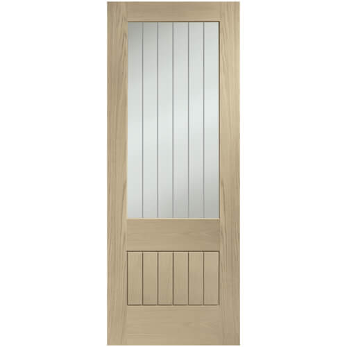 XL Joinery Suffolk Original 2XG Latte Oak 6-Panels 1-Lite Internal Clear Etched Glazed Fire Door.