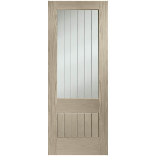 XL Joinery Suffolk Original 2XG Crema Oak 6-Panels 1-Lite Internal Clear Etched Glazed Fire Door.