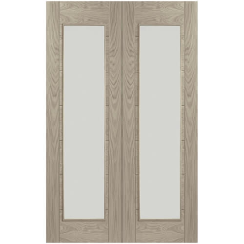 XL Joinery Palermo Crema Oak 14-Panels 2-Lites Internal Glazed Door Pair