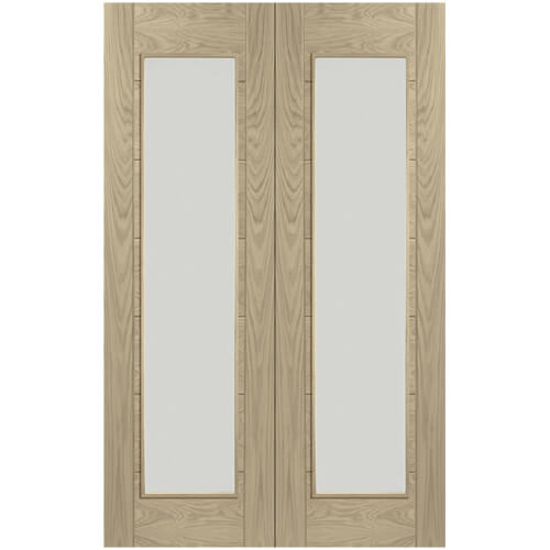 XL Joinery Palermo Latte Oak 14-Panels 2-Lites Internal Glazed Door Pair