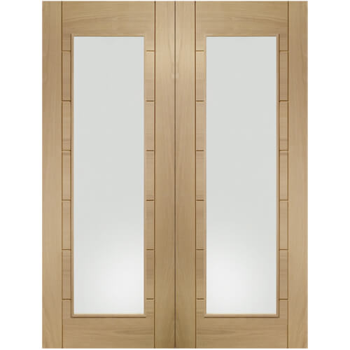 XL Joinery Palermo Clear Lacquer Oak 14-Panels 2-Lites Internal Glazed Door Pair