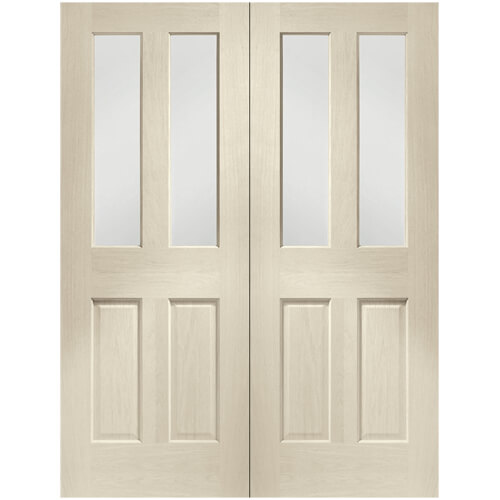 XL Joinery Malton Blanco Oak 4-Panels 4-Lites Internal Glazed Door Pair