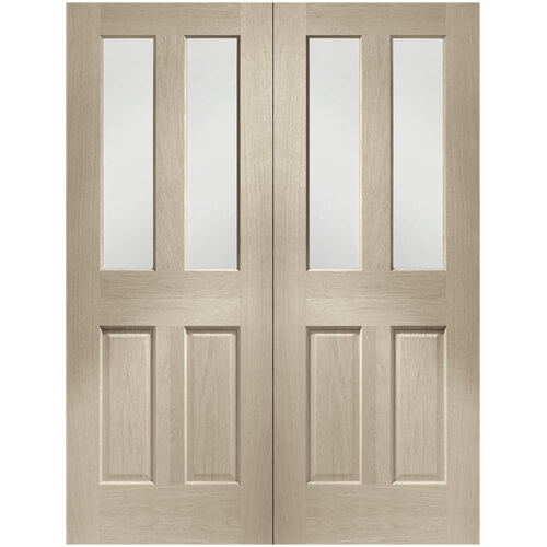 XL Joinery Malton Crema Oak 4-Panels 4-Lites Internal Glazed Door Pair