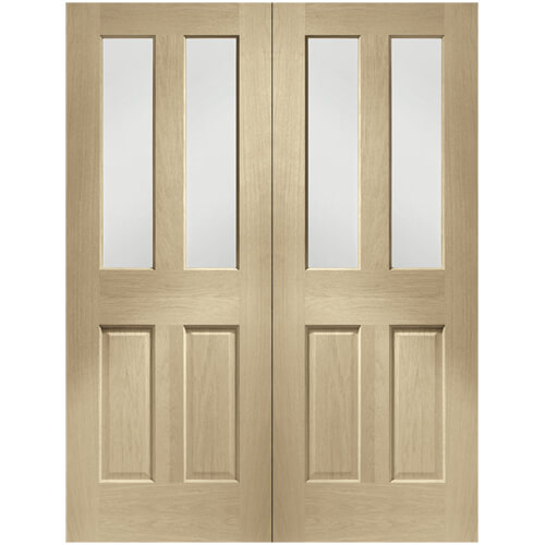 XL Joinery Malton Latte Oak 4-Panels 4-Lites Internal Glazed Door Pair