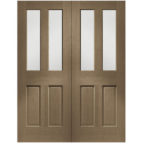 XL Joinery Malton Cappuccino Oak 4-Panels 4-Lites Internal Glazed Door Pair