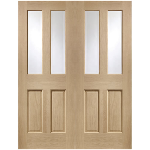 XL Joinery Malton Clear Lacquer Oak 4-Panels 4-Lites Internal Glazed Door Pair