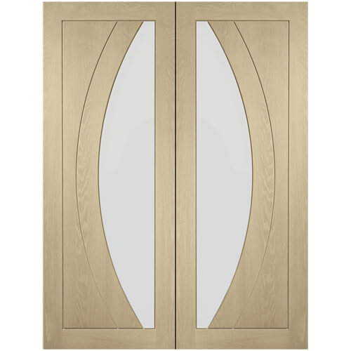 XL Joinery Salerno Latte Oak 4-Panels 2-Lites Internal Glazed Door Pair