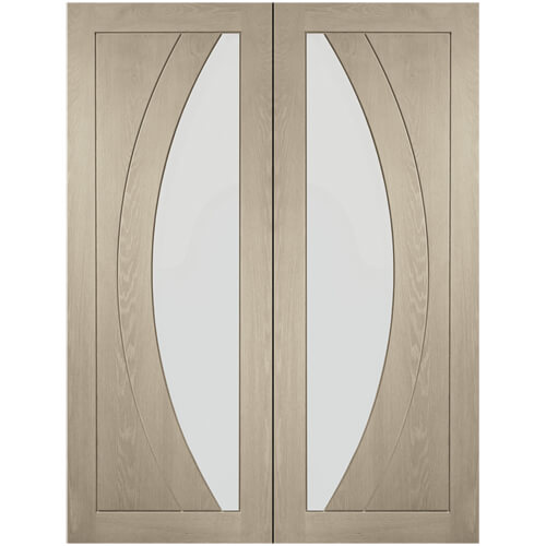 XL Joinery Salerno Crema Oak 4-Panels 2-Lites Internal Glazed Door Pair