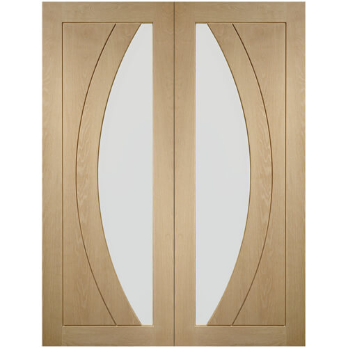 XL Joinery Salerno Clear Lacquer Oak 4-Panels 2-Lites Internal Glazed Door Pair