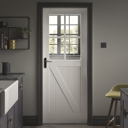 XL Joinery Cottage White Primed 1-Panel 4-Lites Internal Glazed Door