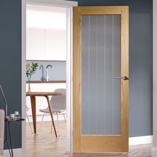 XL Joinery Suffolk Essential Pattern 10 Un-Finished Oak 1-Lite Internal Clear Etched Glazed Door