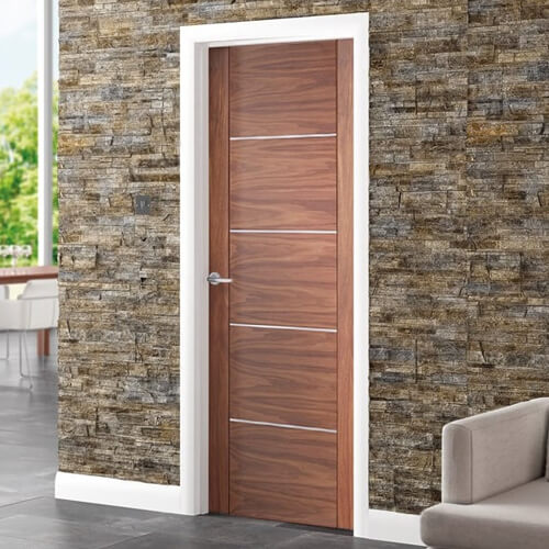 XL Joinery Portici Pre-Finished Walnut 5-Panels Internal Door With Aluminium Inlay