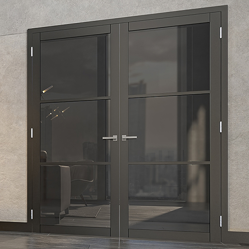 Deanta Camden Pre-Finished Black 3-Lites Internal Tinted Glazed Door