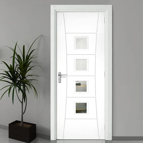 Deanta Pamplona White Primed 6-Panels 4-Lites Internal Glazed Fire Door