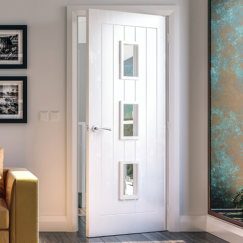 Deanta Ely White Primed 1-Panel 3-Lites Internal Glazed Door