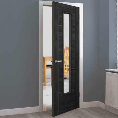 JB Kind Tigris Cinza Pre-Finished Dark Grey 5-Panels 1-Lite Laminate Internal Glazed Door