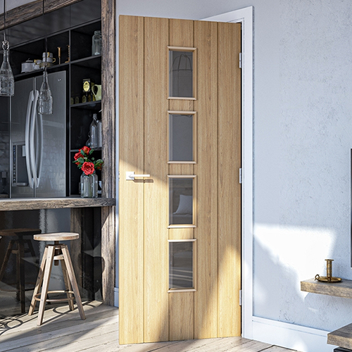 Deanta Galway Un-Finished Oak 5-Panels 4-Lites Internal Glazed Door