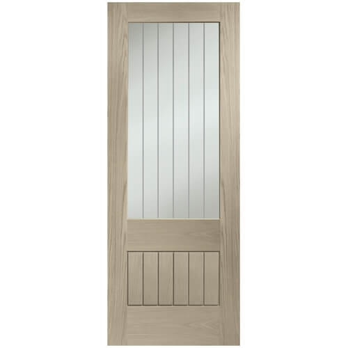 XL Joinery Suffolk Essential 2XG Crema Oak 6-Panels 1-Lite Internal Clear Etched Glazed Door