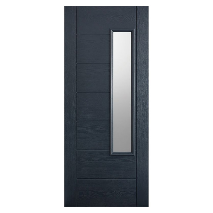 LPD Newbury Pre-Finished Grey 7-Panels 1-Lite External Obscure Glazed Door