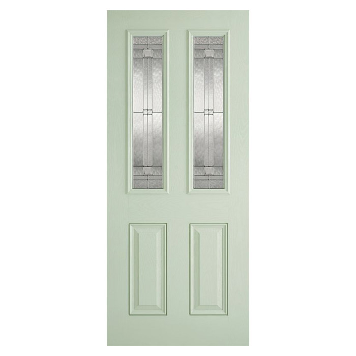 LPD Malton Pre-Finished Green 2-Panels 2-Lites External Leaded Obscure Glazed Door