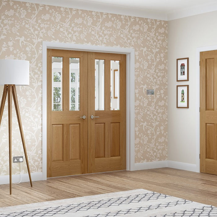 XL Joinery Malton Pre-Finished Oak 2-Panels 2-Lites Internal Glazed Door