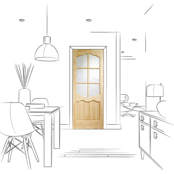 XL Joinery Riviera Un-Finished Clear Pine 1-Panel 6-Lites Internal Glazed Door