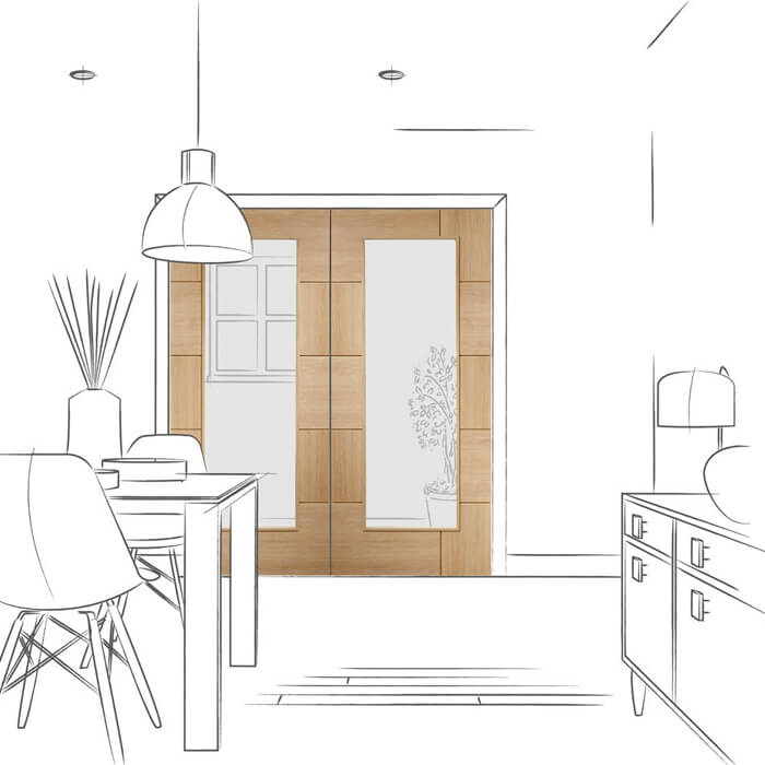 XL Joinery Ravenna Un-Finished Oak 20-Panels 2-Lites Internal Glazed Door Pair