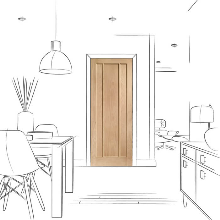 XL Joinery Worcester Un-Finished Oak 3-Panels Internal Door