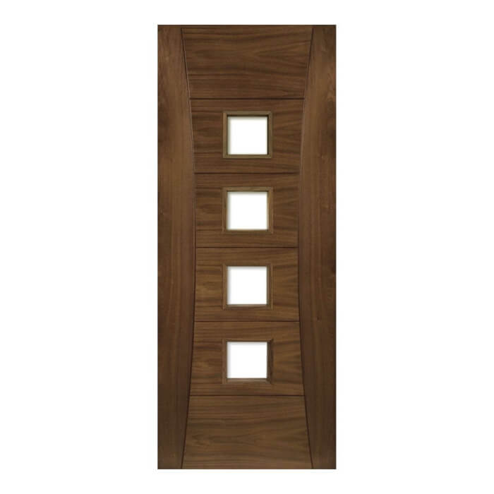 Deanta Pamplona Pre-Finished Walnut 6-Panels 4-Lites Internal Glazed Door