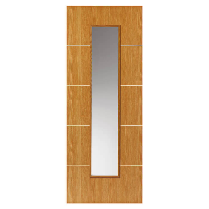 JB Kind Louvre Pre-Finished Oak 5-Panels 1-Lite Internal Glazed Door