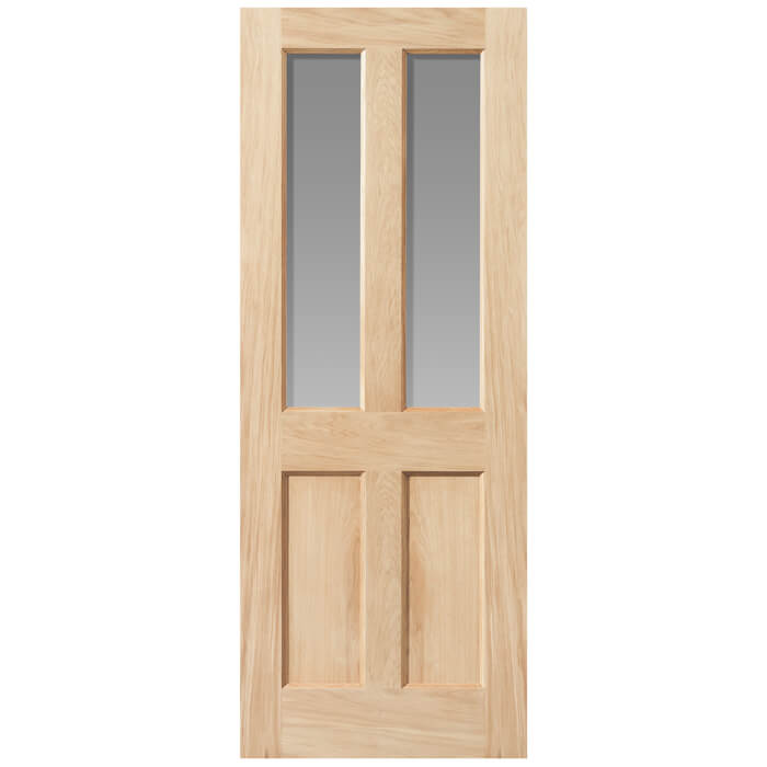 JB Kind Severn Un-Finished Oak 2-Panels 2-Lites Internal Glazed Door