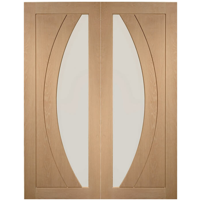 XL Joinery Salerno Un-Finished Oak 4-Panels 2-Lites Internal Glazed Door Pair