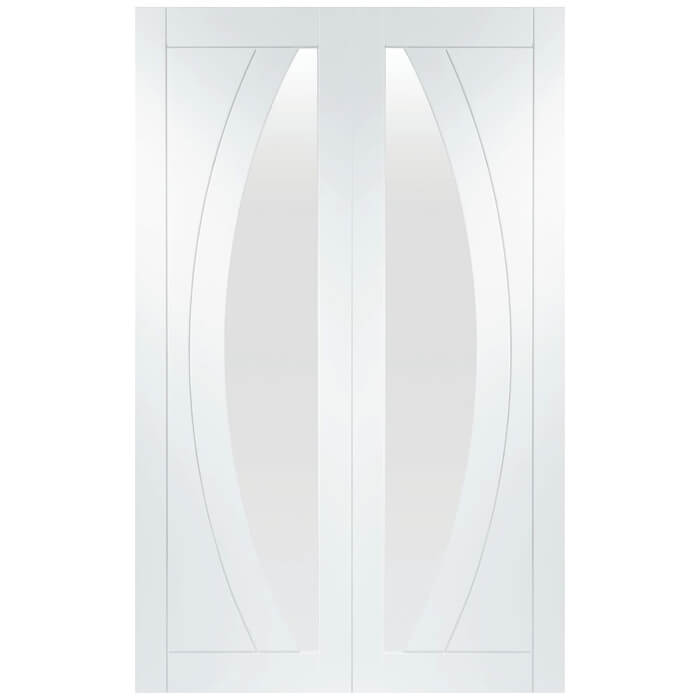 XL Joinery Salerno White Primed 4-Panels 2-Lites Internal Glazed Door Pair