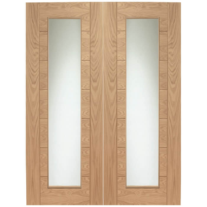 XL Joinery Palermo Un-Finished Oak 14-Panels 2-Lites Internal Glazed Door Pair