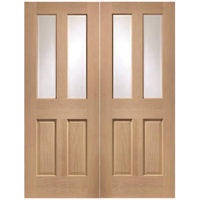 XL Joinery Malton Un-Finished Oak 4-Panels 4-Lites Internal Glazed Door Pair