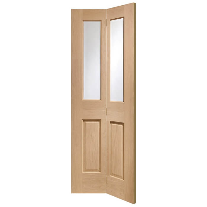 XL Joinery Malton Shaker Un-Finished Oak 2-Panels 2-Lites Internal Bi-Fold Glazed Door