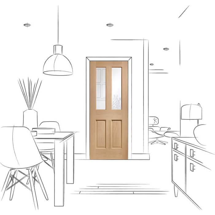 XL Joinery Malton Un-Finished Oak 2-Panels 2-Lites Internal Glazed Fire Door